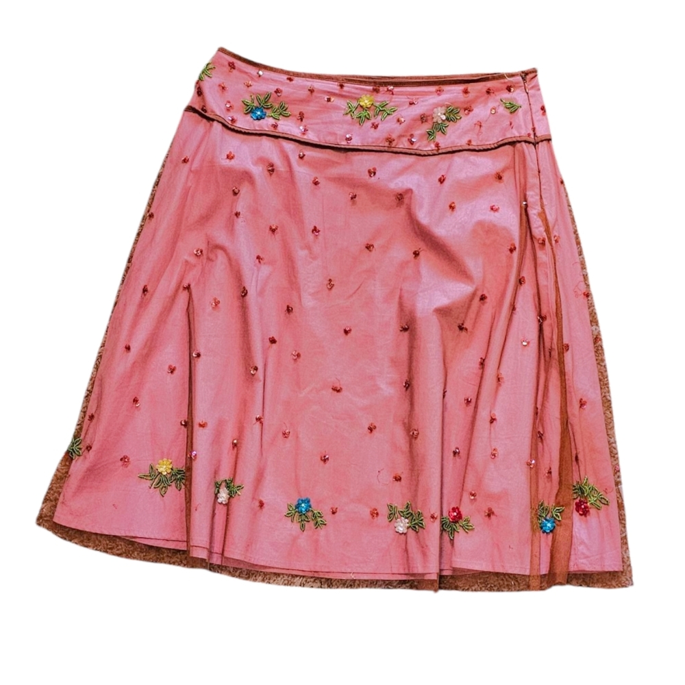 Persimmon Beaded Mesh Skirt